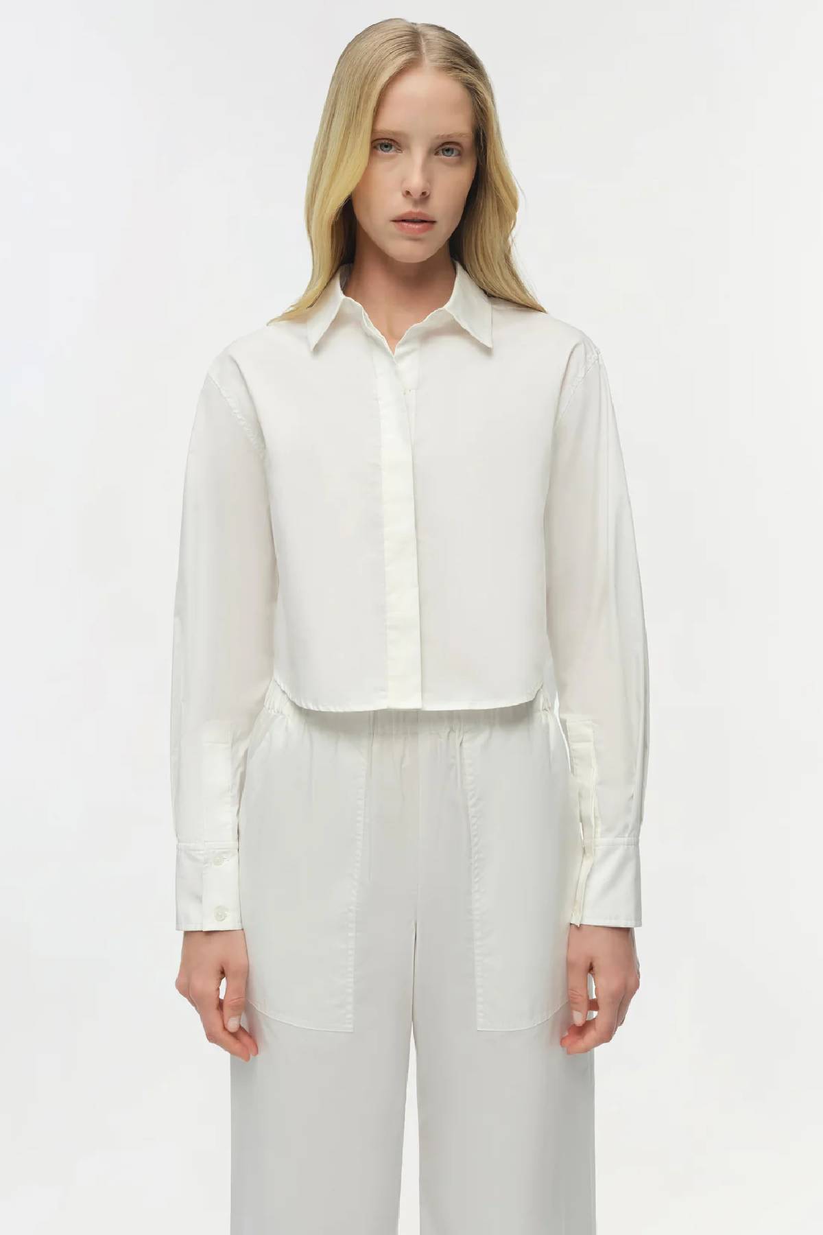 Simkhai Renata Cropped Button Down Shirt - White