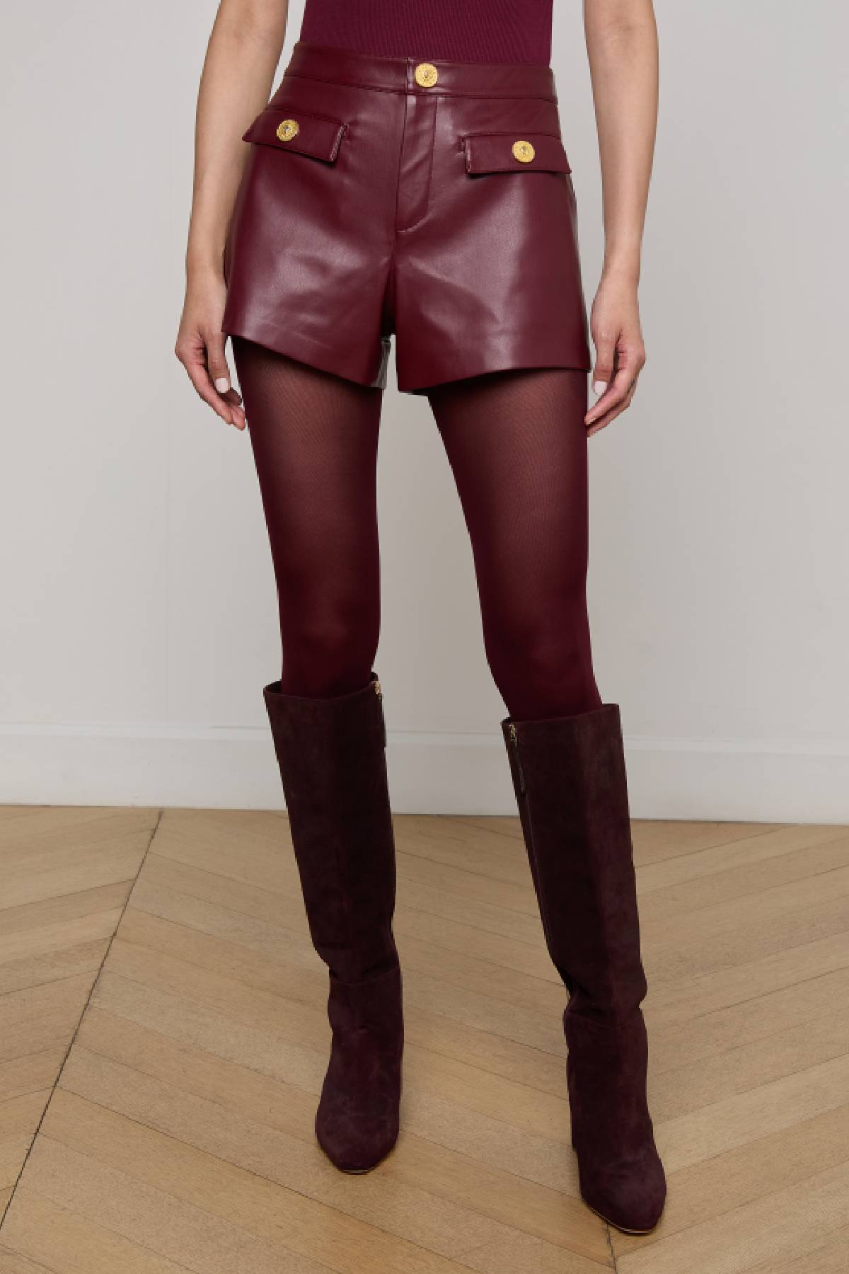 L'AGENCE Dionne Faux Leather Short - Black Cherry