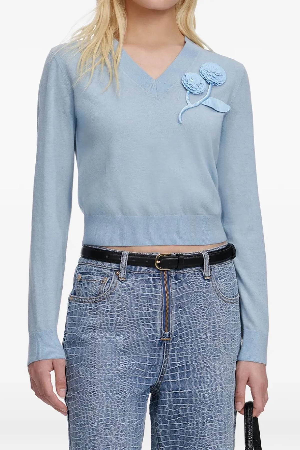 Self-Portrait Blue Rose Wool Jumper - Blue