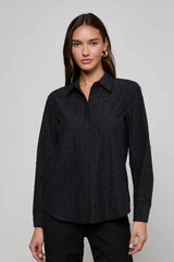 L'AGENCE Ellery Crystal Shirt - Black/ Crystal