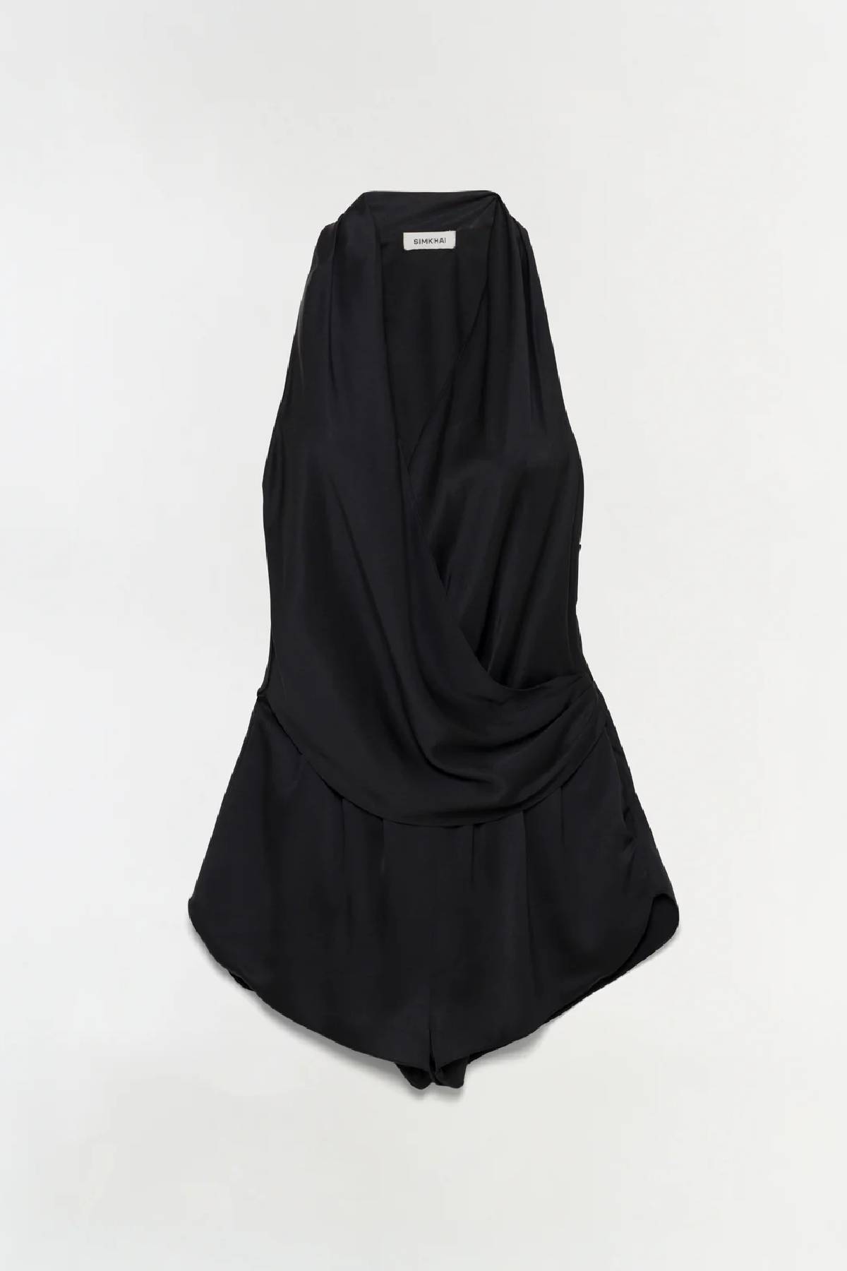 Simkhai Halia Draped Satin Romper - Black