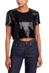 Frame The Sequin Flutter Top - Black