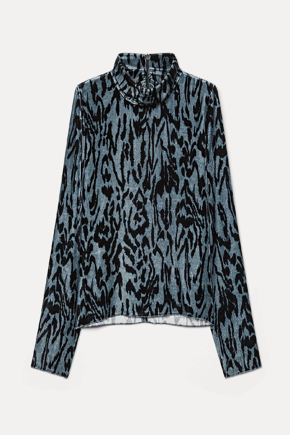 Forte Forte "Moiré" Print Velvet Turtleneck Shirt - Stone