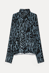 Forte Forte "Moiré" Print Velvet Turtleneck Shirt - Stone