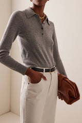 Nili Lotan Prescott Sweater Polo - Heather Grey