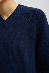 Tibi Cardigan Stitch V-Neck Easy Pullover - Dark Navy