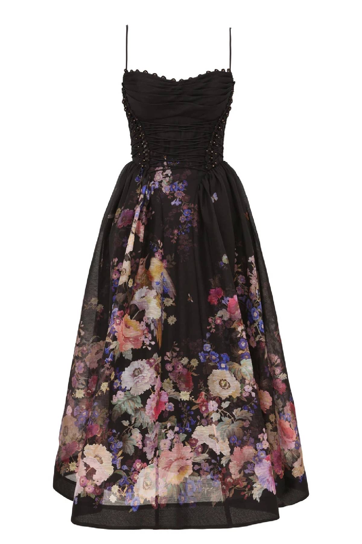 Zimmermann Luna Beaded Picnic Dress - Black Multi Floral