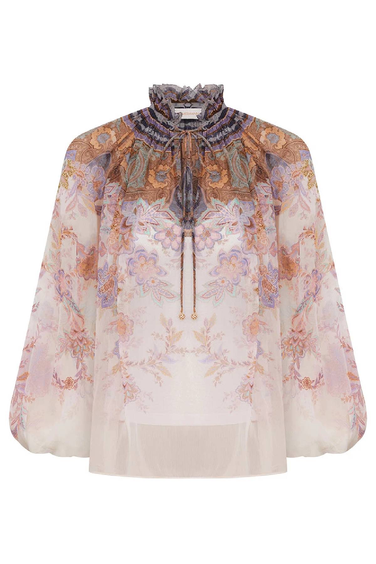 Zimmermann Luna Billow Blouse - Cream Blue Paisley