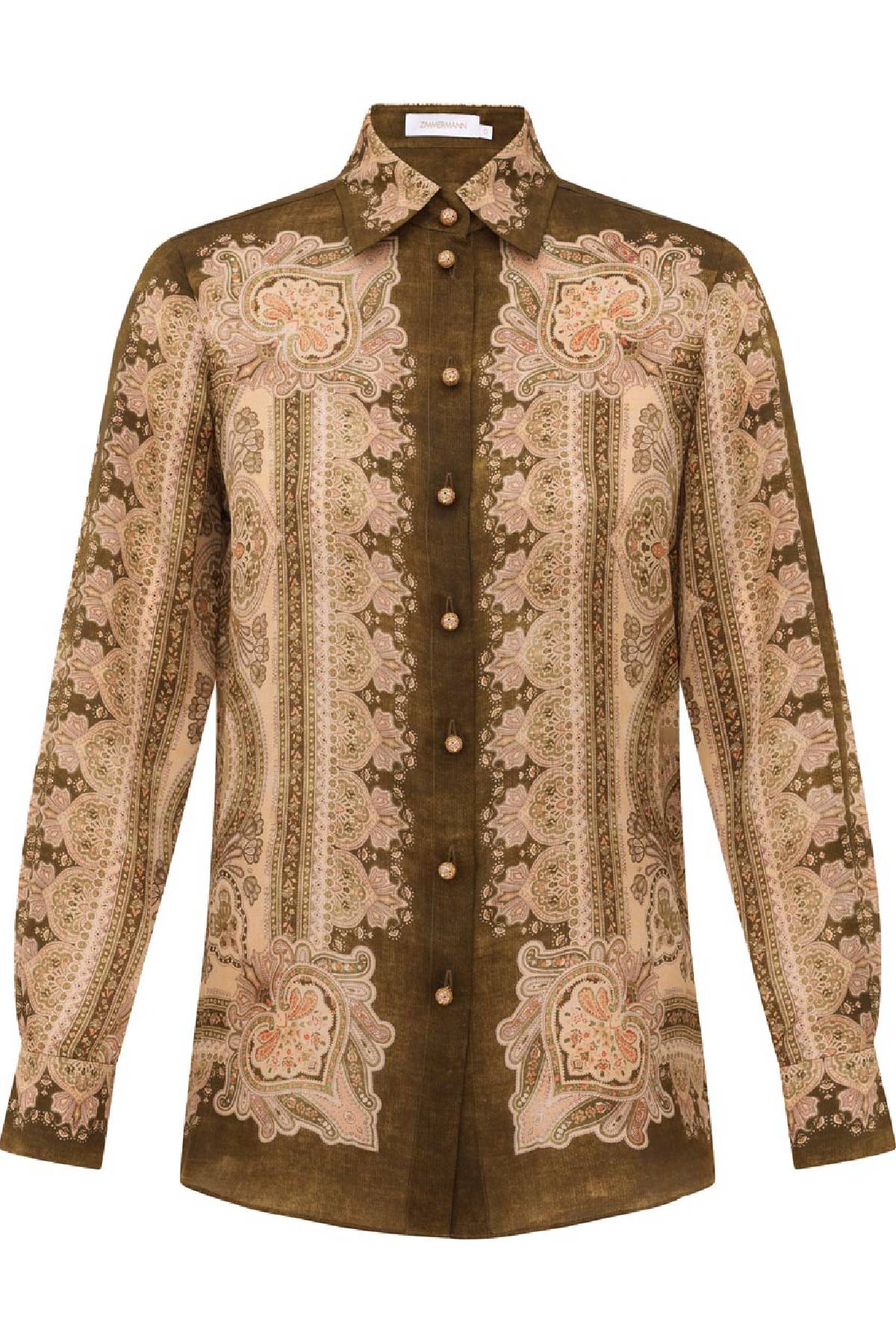 Zimmermann Luna Satin Shirt - Olive Perla Paisley