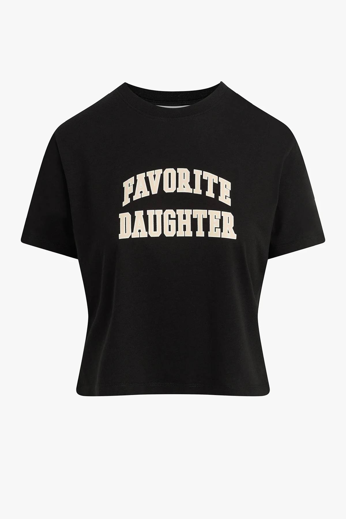 Favorite Daughter Cropped Collegiate Tee - Black/ Pale Pink