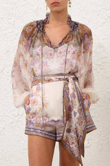 Zimmermann Luna Billow Blouse - Cream Blue Paisley