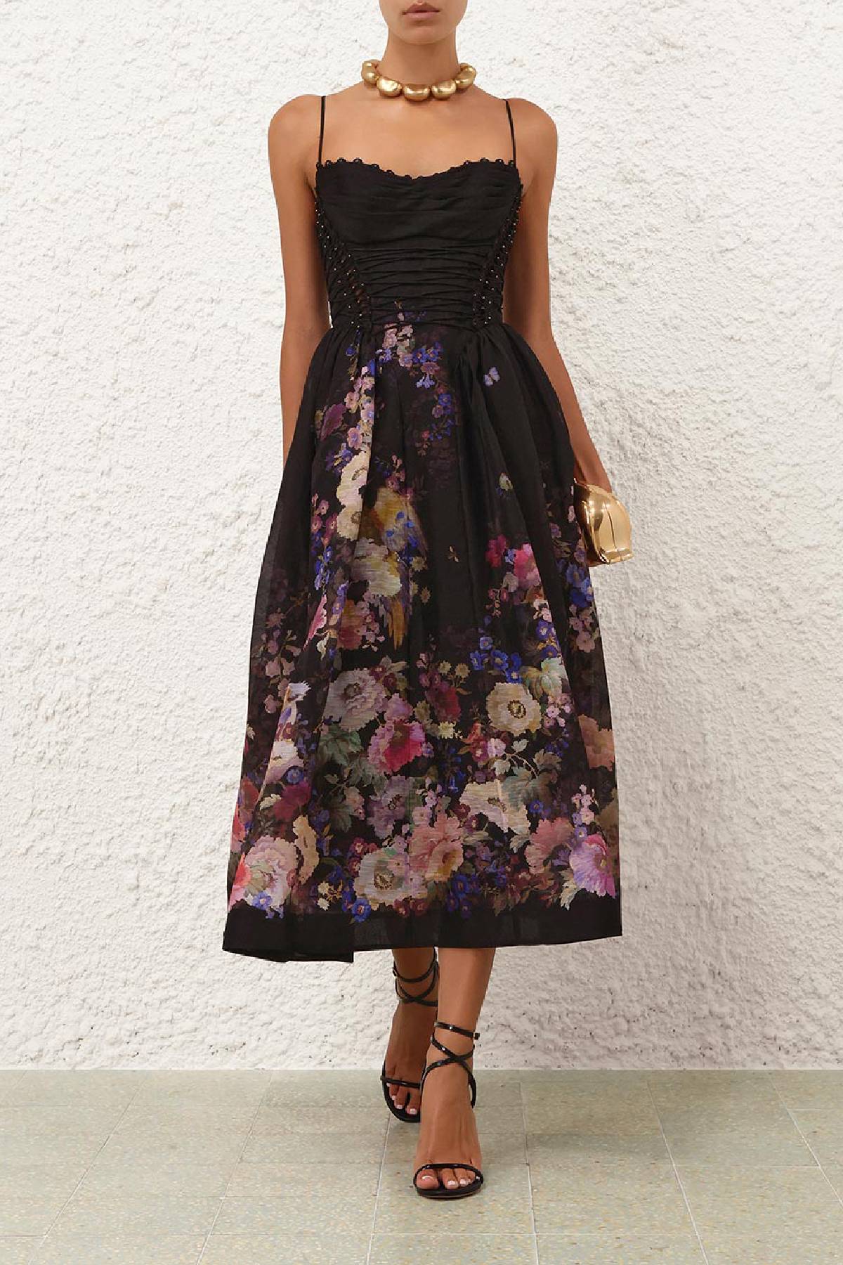 Zimmermann Luna Beaded Picnic Dress - Black Multi Floral