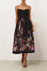 Zimmermann Luna Beaded Picnic Dress - Black Multi Floral