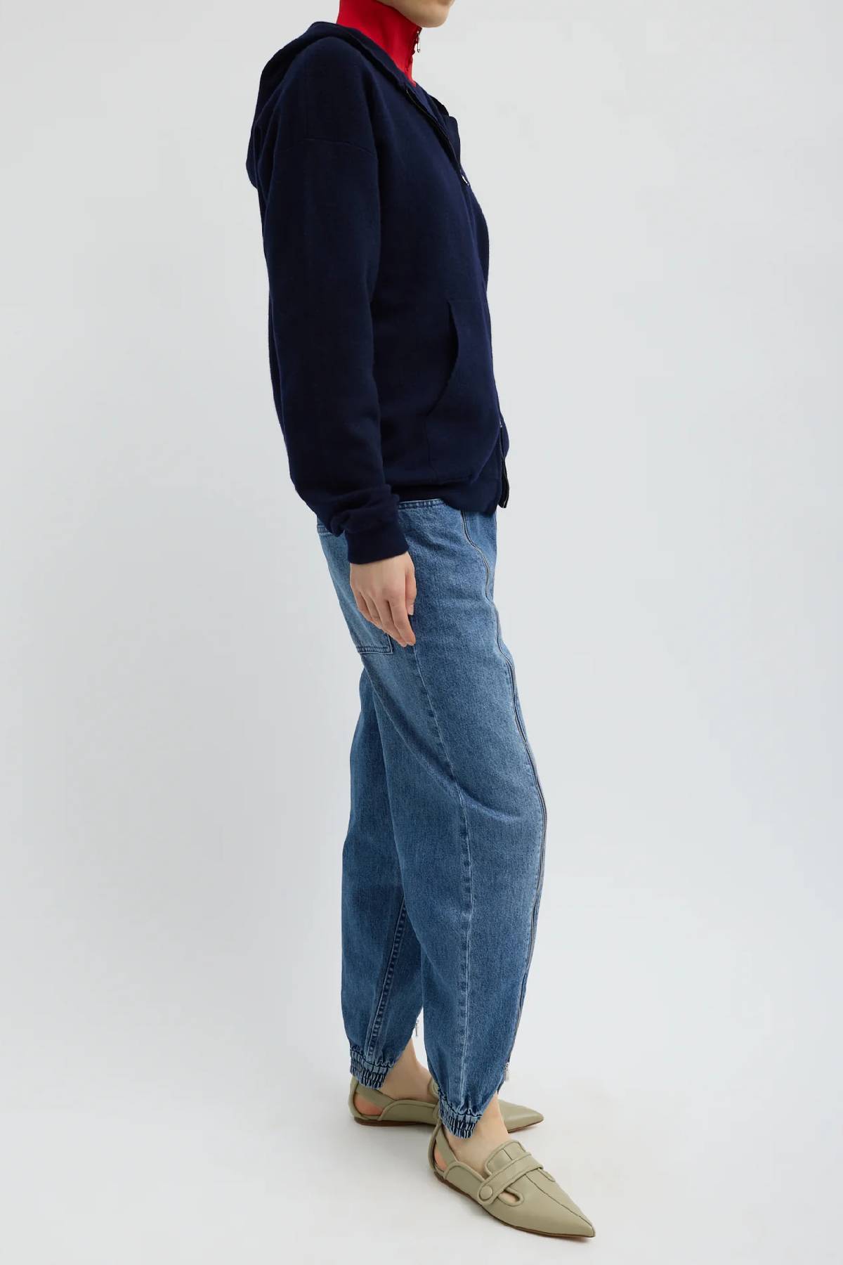 Tibi Zippered Denim Jogger - Classic Blue