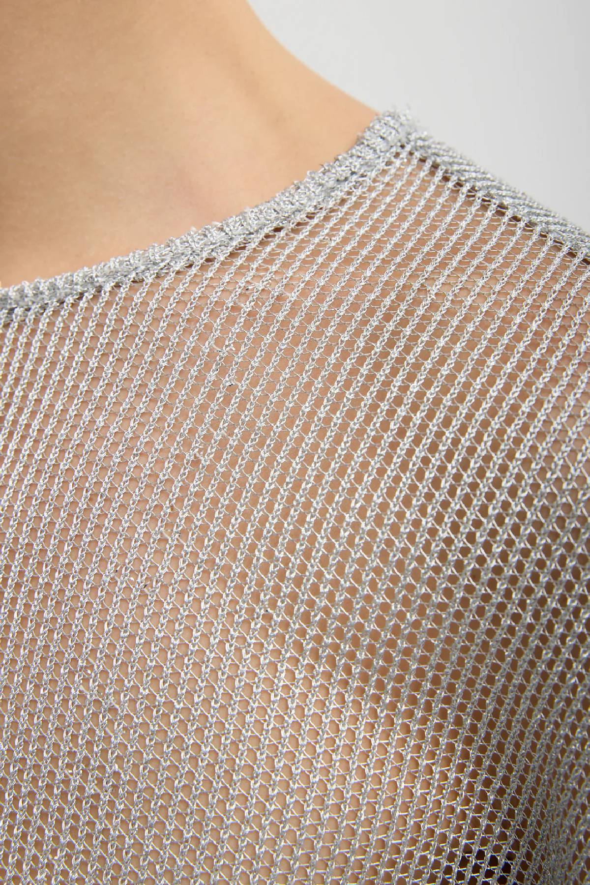 Tibi Viscose Metallic Mesh Easy T-Shirt - Silver