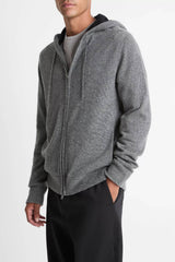 Vince Men's Cashmere Zip Front Hoodie - Medium Heather Grey/ Black