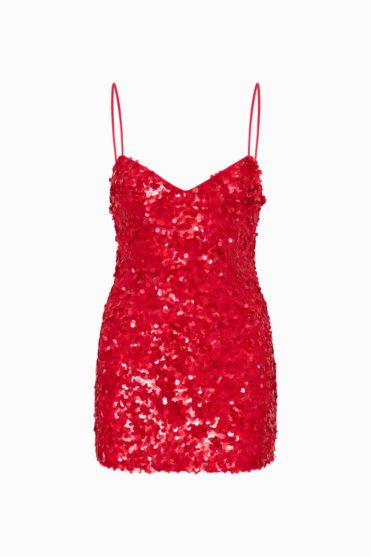 LoveShackFancy Raphaella Sequin Mini Dress - Red