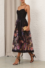Zimmermann Luna Beaded Picnic Dress - Black Multi Floral