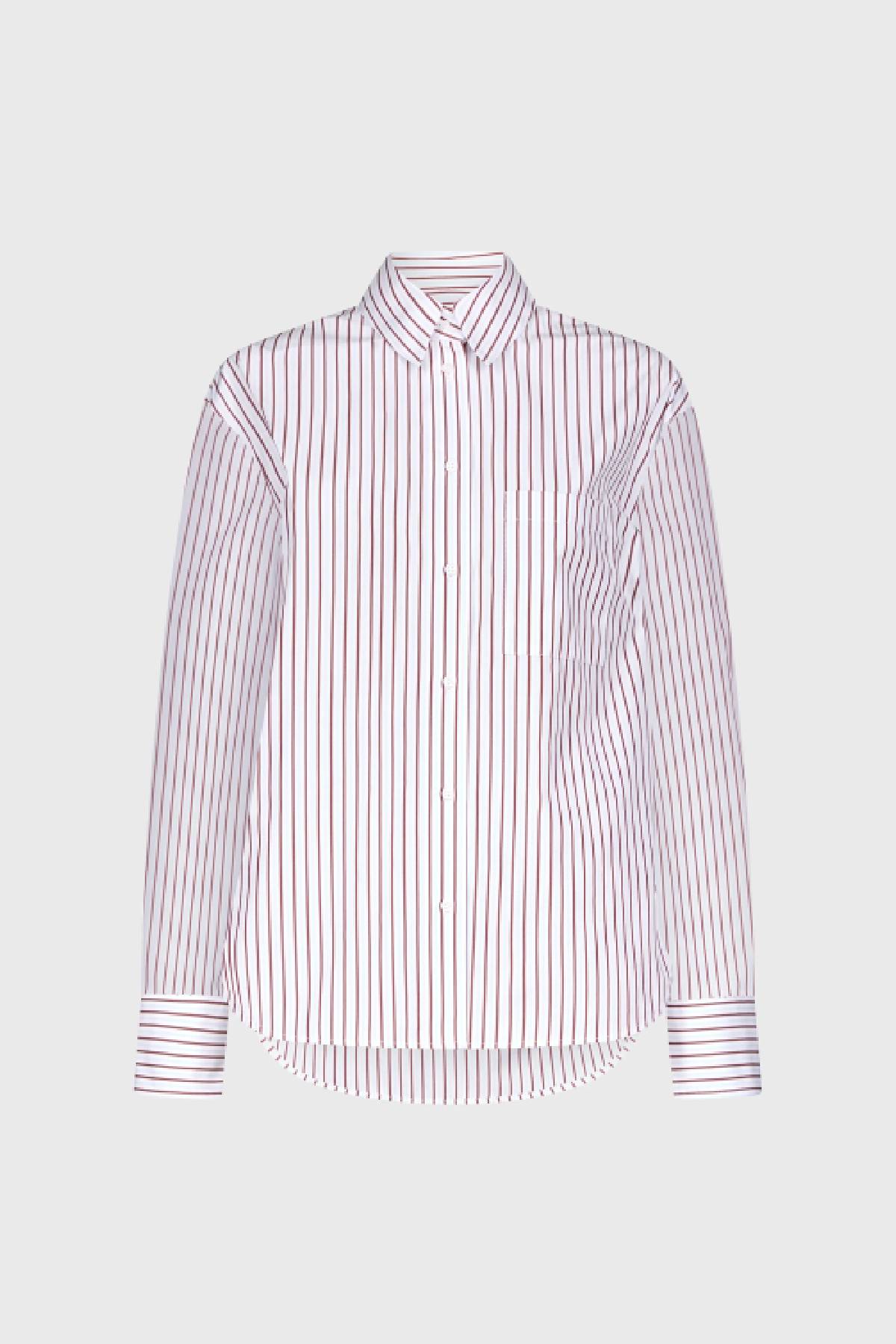 Loulou de Saison Maud Oversized Shirt - Dark Red/ Light Blue