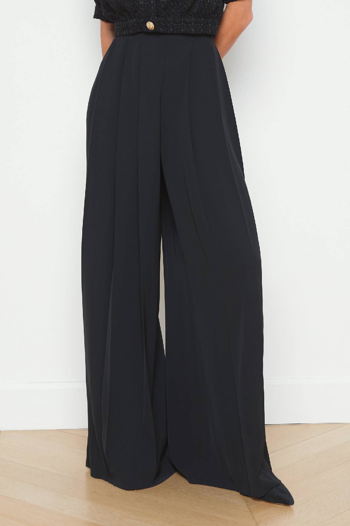 L'AGENCE Nova Pleated Wide-Leg Pant - Black