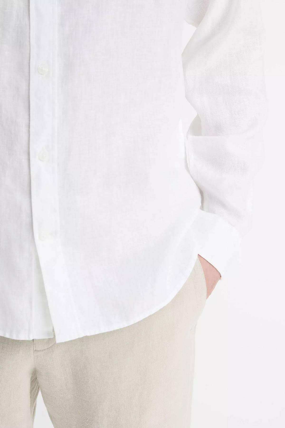 Vince Men's Linen Long Sleeve Shirt - Optic White