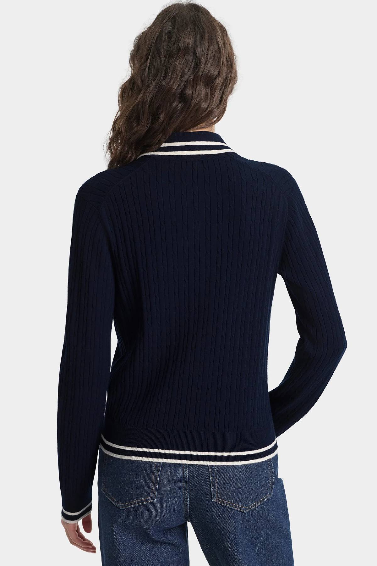 Sporty & Rich SRC Cableknit Polo - Dark Navy/Ecru