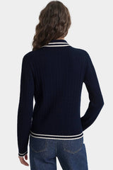 Sporty & Rich SRC Cableknit Polo - Dark Navy/Ecru