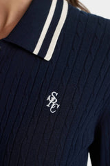 Sporty & Rich SRC Cableknit Polo - Dark Navy/Ecru