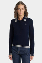 Sporty & Rich SRC Cableknit Polo - Dark Navy/Ecru