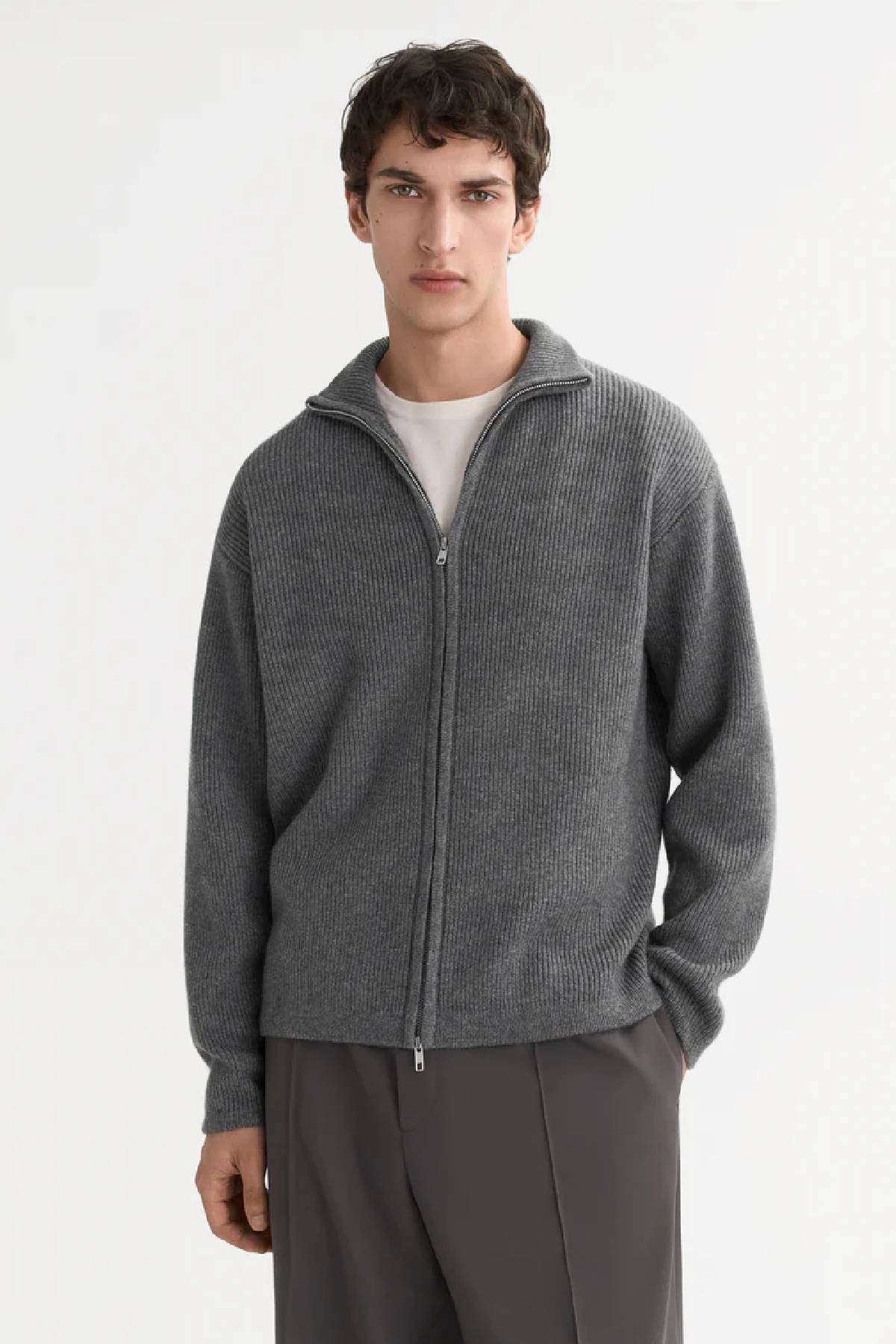 Soft Goat Men's Chunky Full Zip - Grey