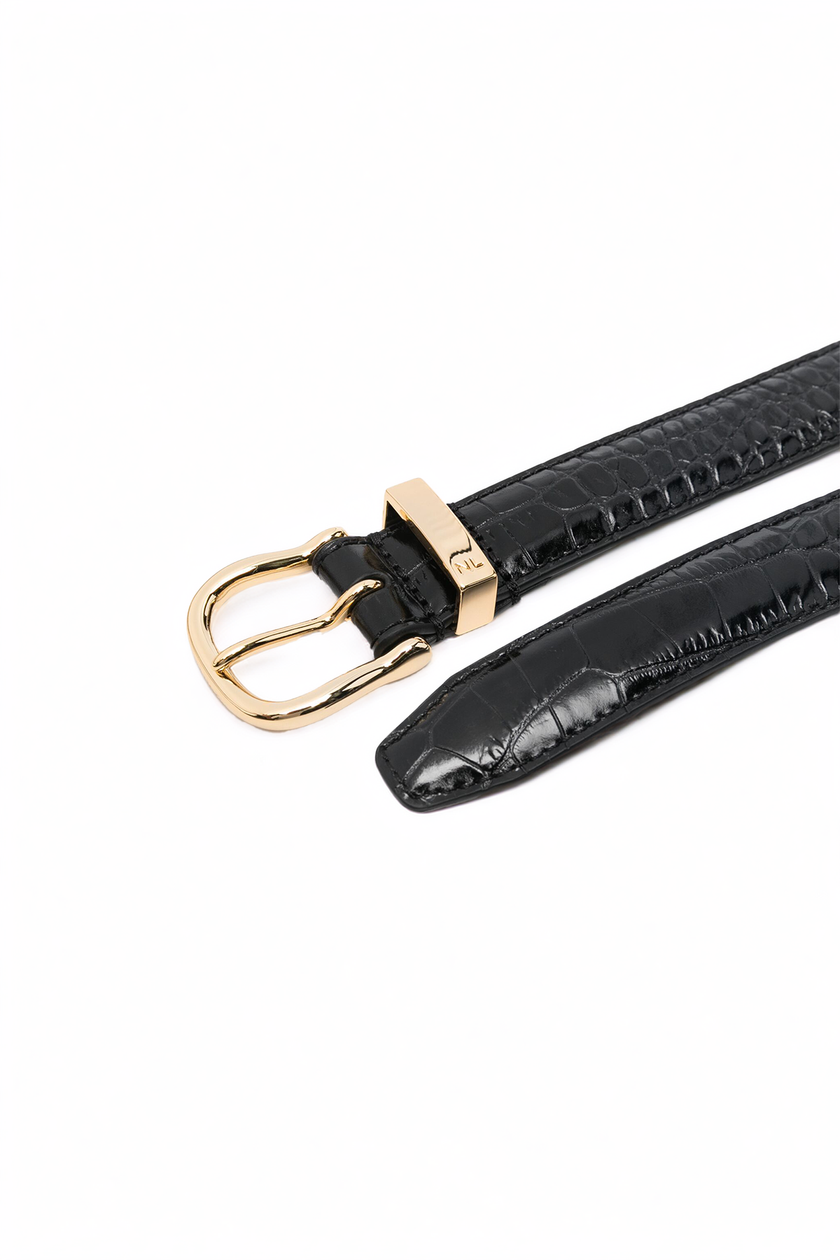 Nili Lotan Louise Croc Belt - Black Croc W/Shiny Brass Buckle