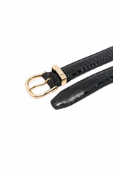 Nili Lotan Louise Croc Belt - Black Croc W/Shiny Brass Buckle