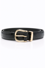 Nili Lotan Louise Croc Belt - Black Croc W/Shiny Brass Buckle