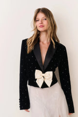 LoveShackFancy Orlisa Cropped Velvet Blazer - Black