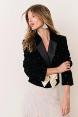 LoveShackFancy Orlisa Cropped Velvet Blazer - Black