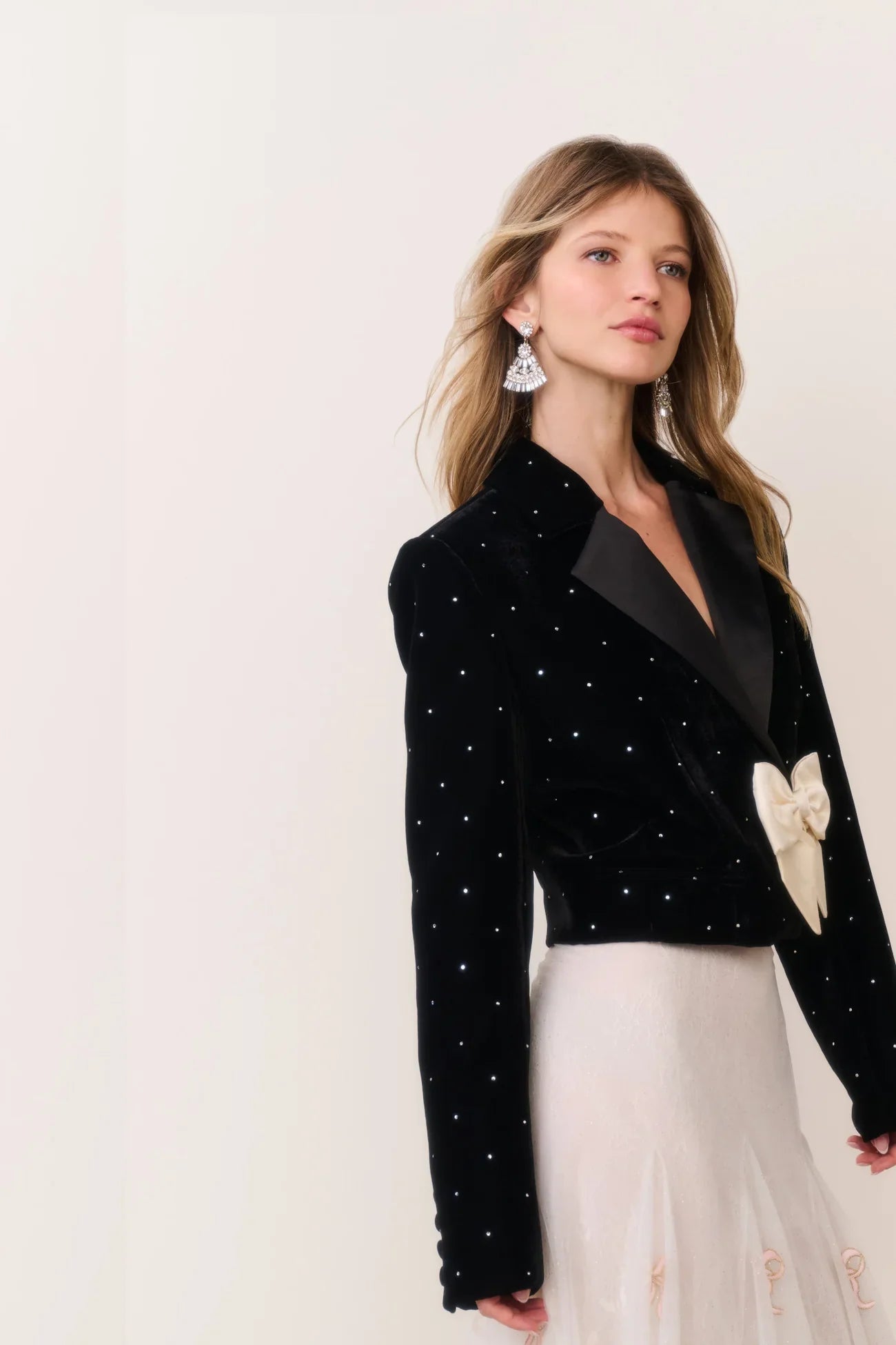 LoveShackFancy Orlisa Cropped Velvet Blazer - Black