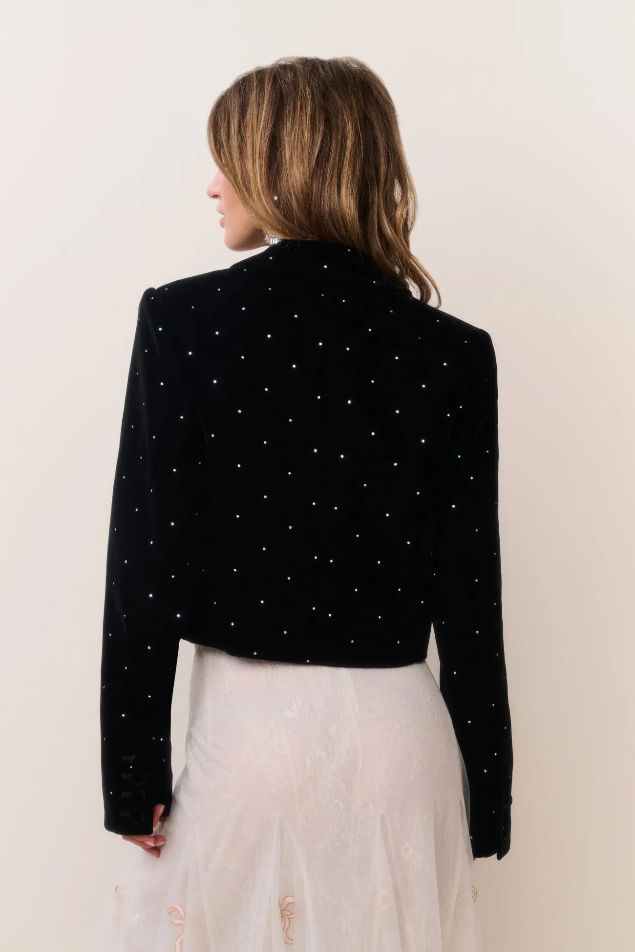 LoveShackFancy Orlisa Cropped Velvet Blazer - Black