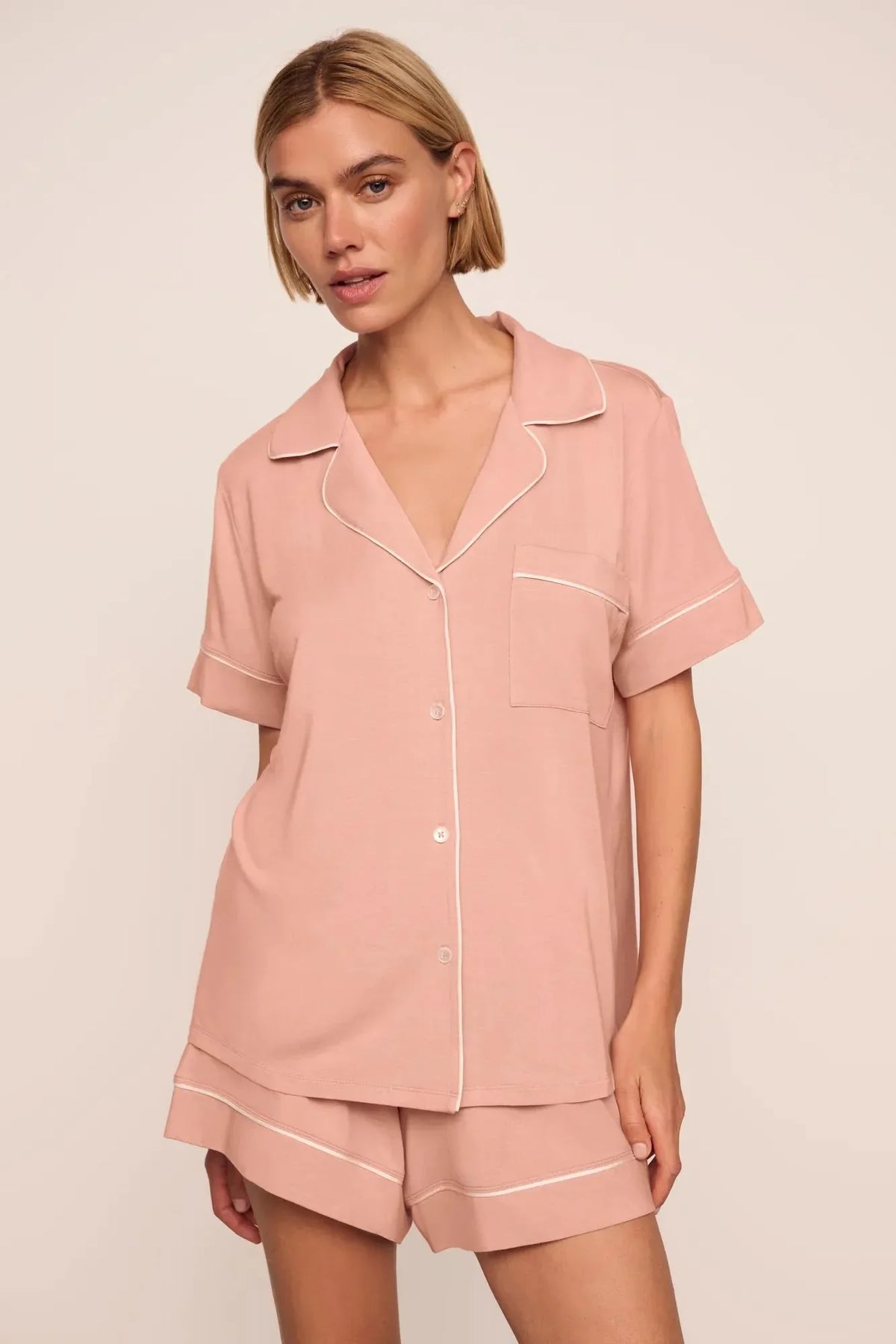 Eberjey Gisele Relaxed Short PJ Set - Velvet Pink/Ivory