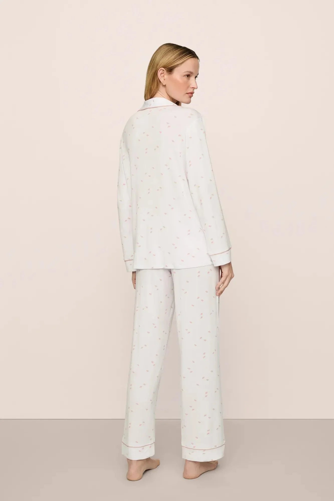 Eberjey Gisele Printed Long PJ Set - Summer Daisy White / Pale Mauve
