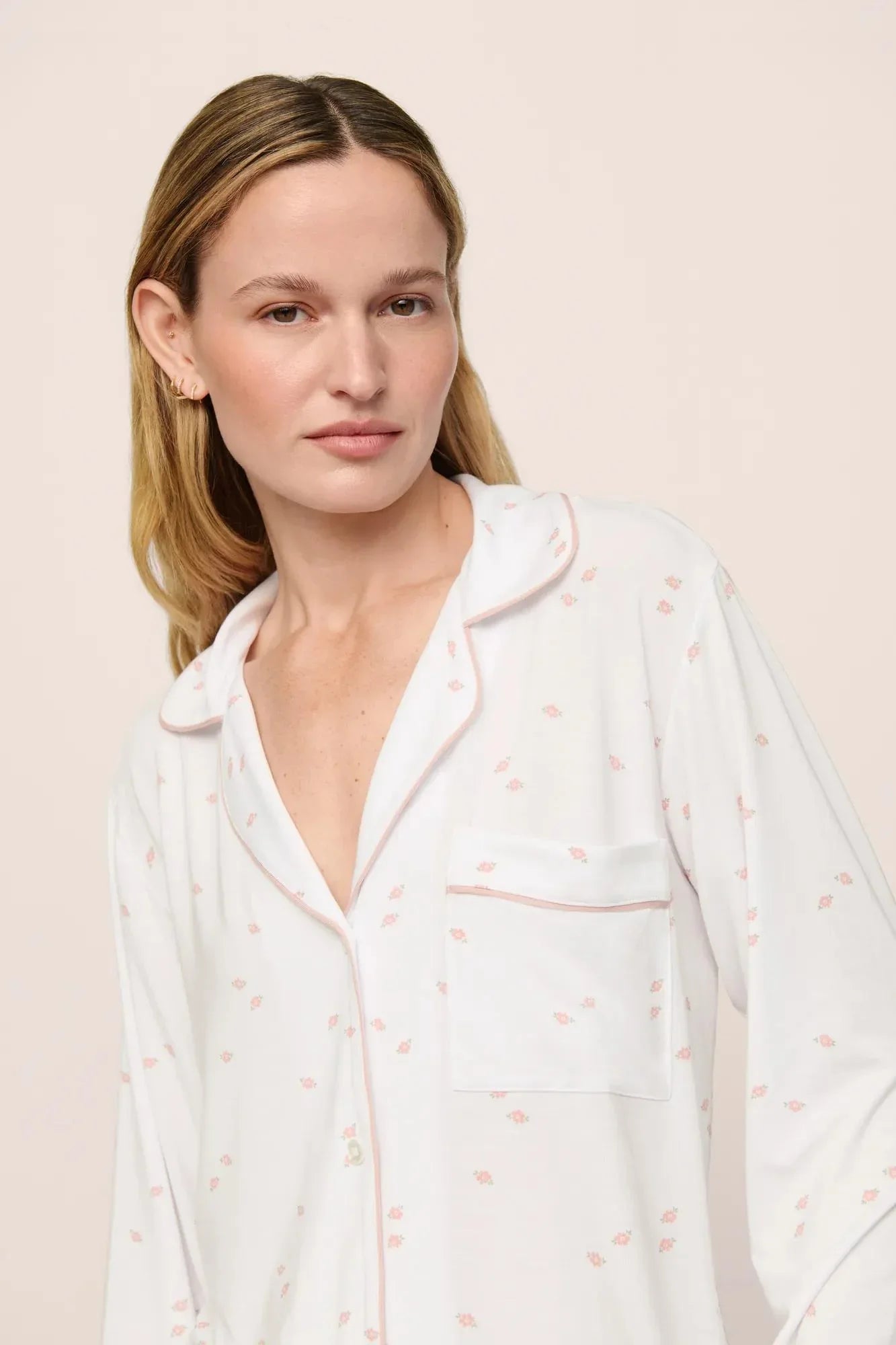 Eberjey Gisele Printed Long PJ Set - Summer Daisy White / Pale Mauve