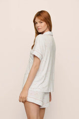 Eberjey Gisele Printed Relaxed Short PJ Set - Summer Daisy White / Pale Mauve