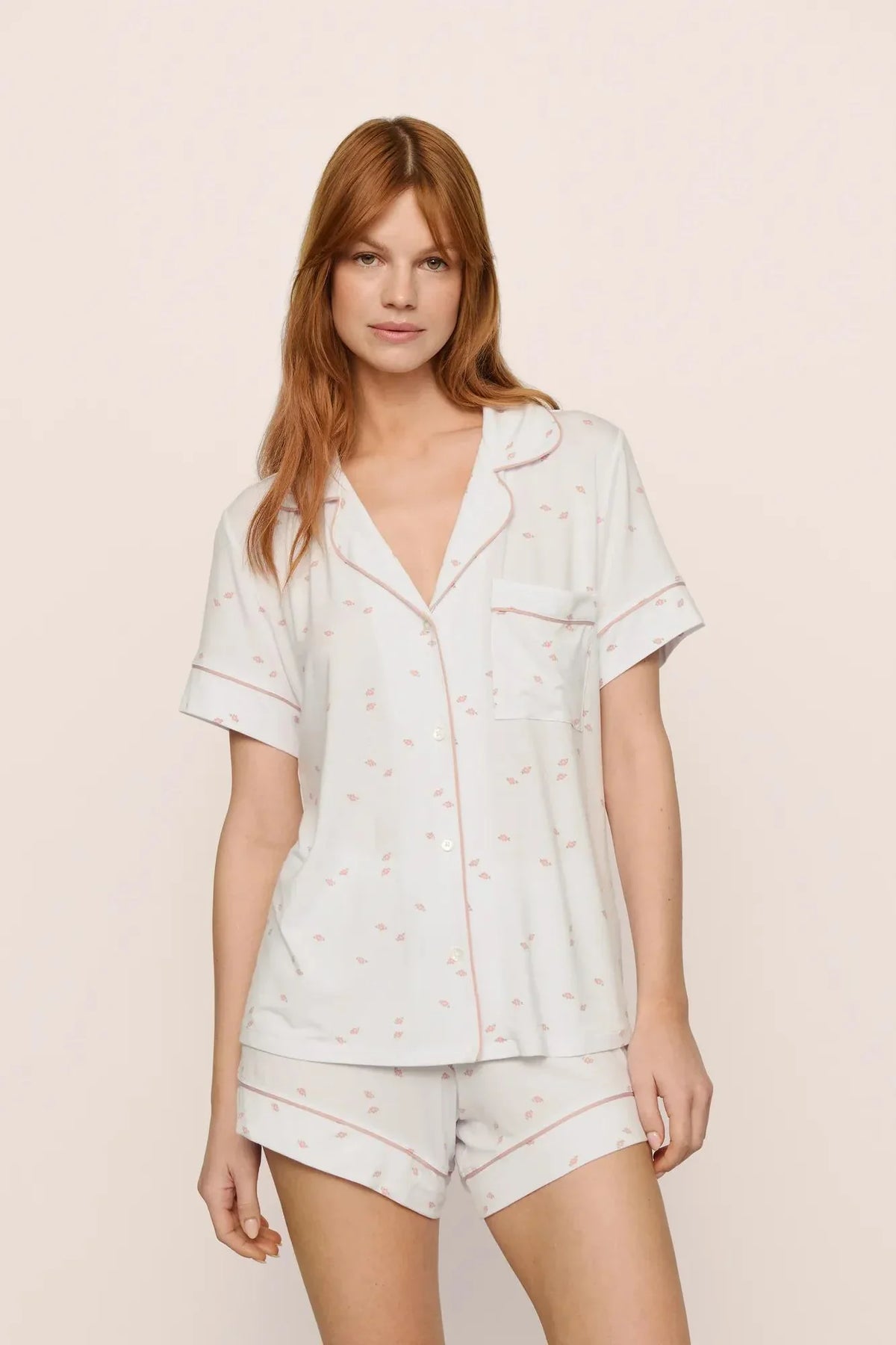 Eberjey Gisele Printed Relaxed Short PJ Set - Summer Daisy White / Pale Mauve