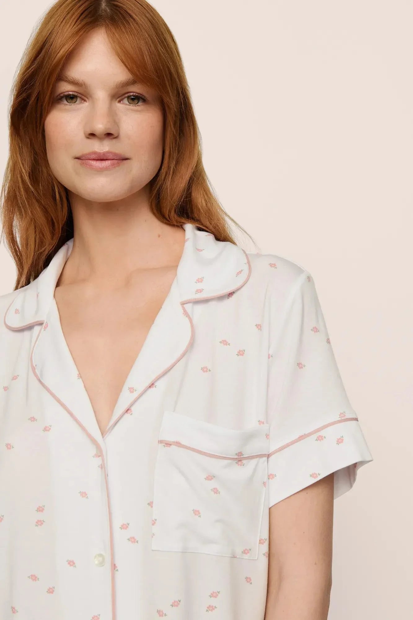Eberjey Gisele Printed Relaxed Short PJ Set - Summer Daisy White / Pale Mauve