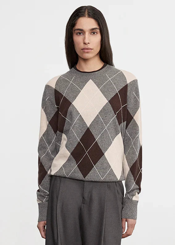 Enza Costa Knit Cashmere Argyle Sweater - Argyle
