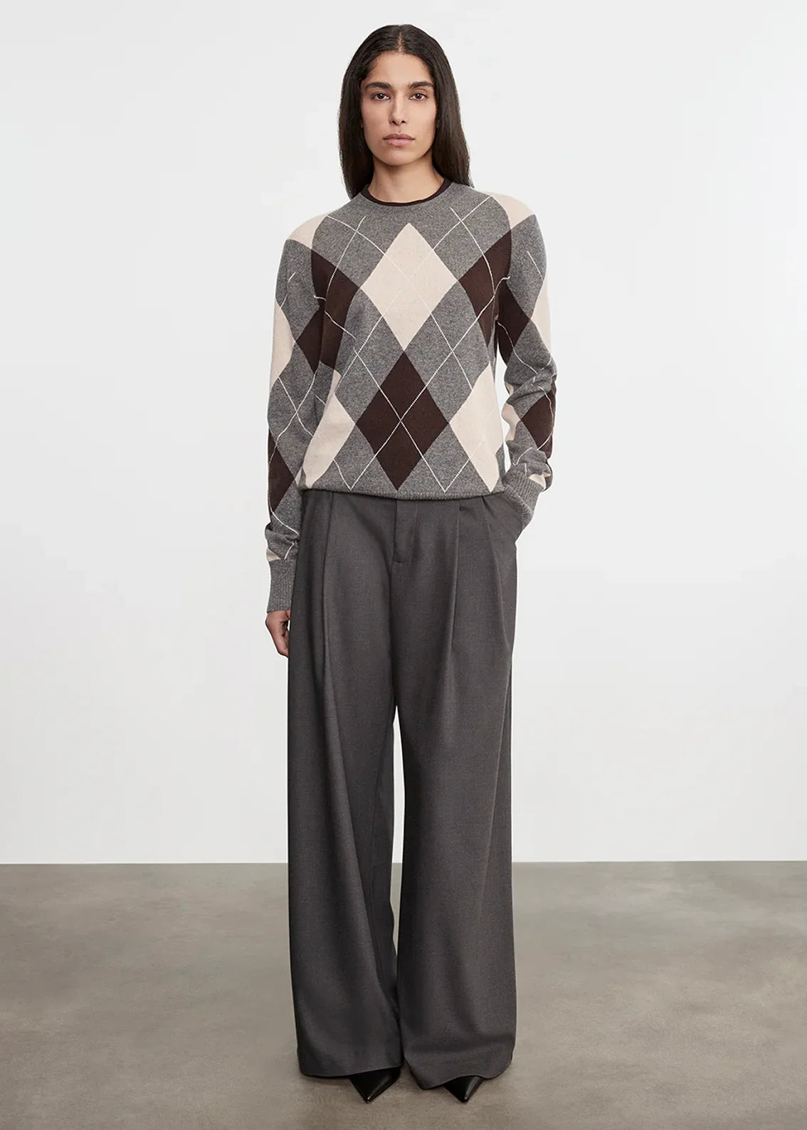 Enza Costa Knit Cashmere Argyle Sweater - Argyle