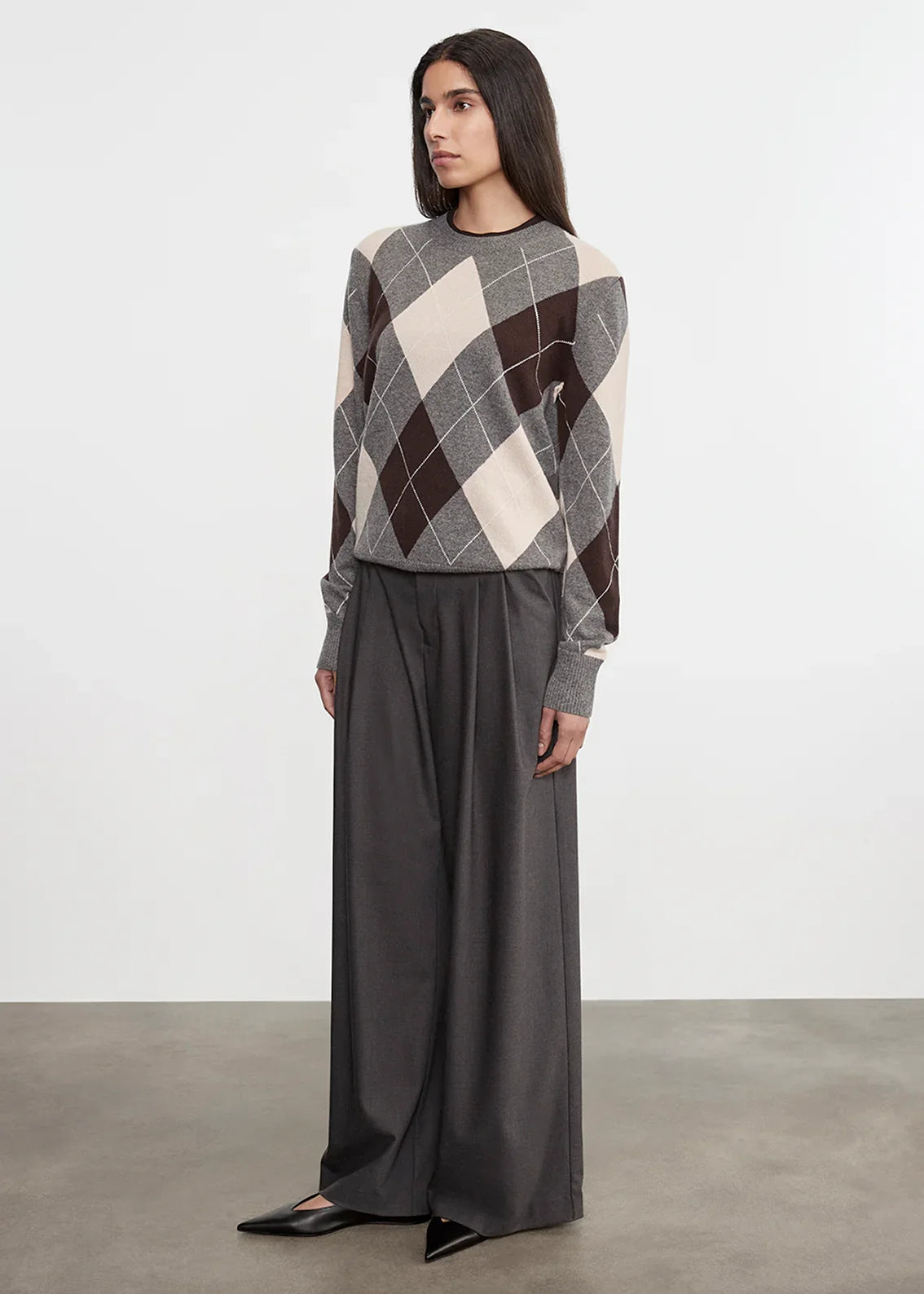 Enza Costa Knit Cashmere Argyle Sweater - Argyle