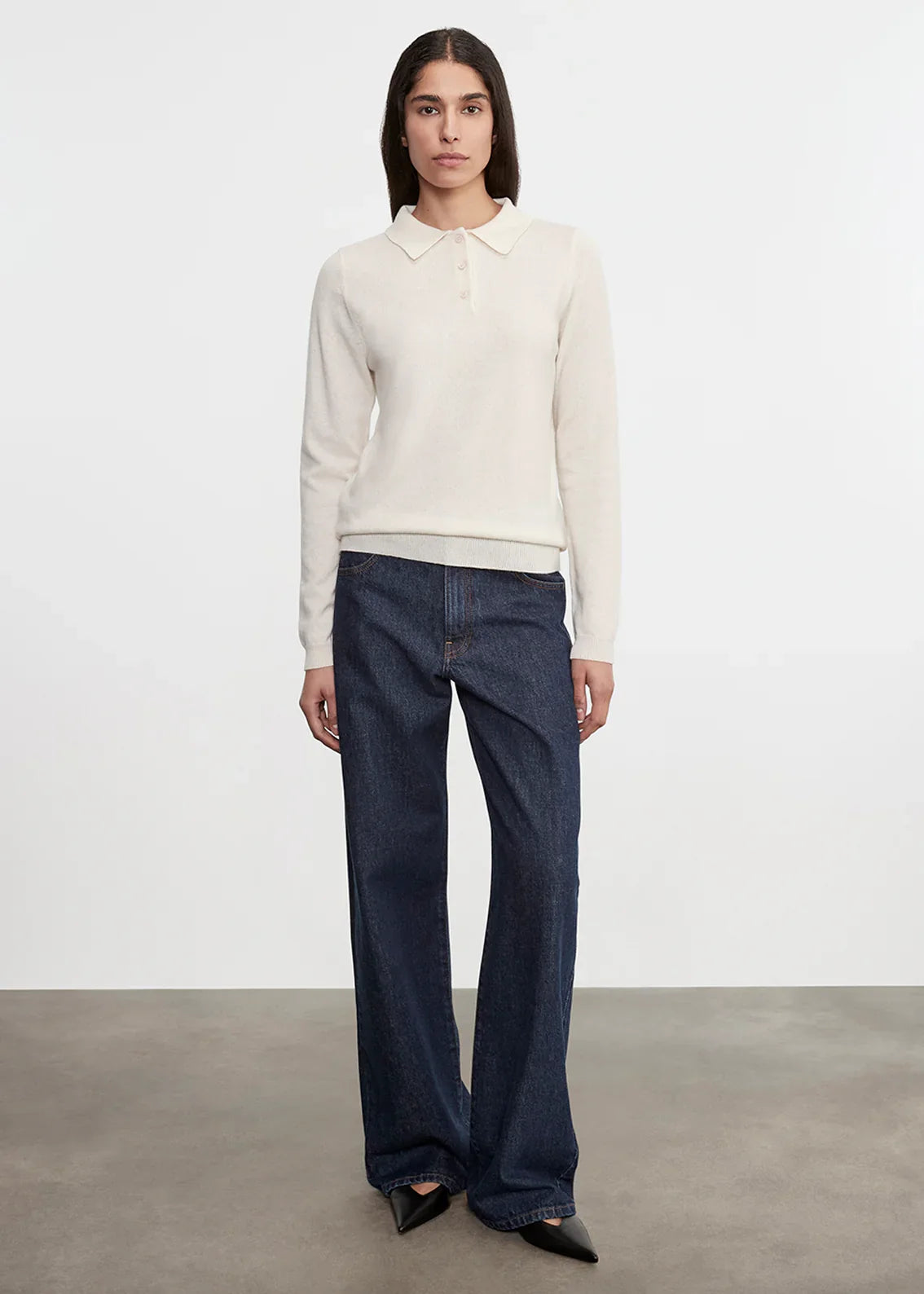 Enza Costa Knit Cashmere Polo Sweater - Chalk