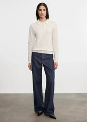 Enza Costa Knit Cashmere Polo Sweater - Chalk