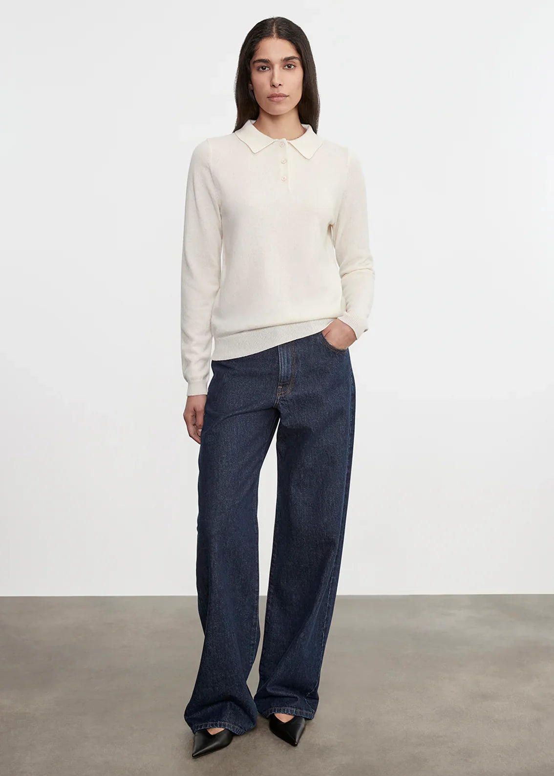 Enza Costa Knit Cashmere Polo Sweater - Chalk