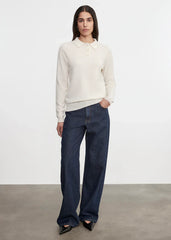 Enza Costa Knit Cashmere Polo Sweater - Chalk